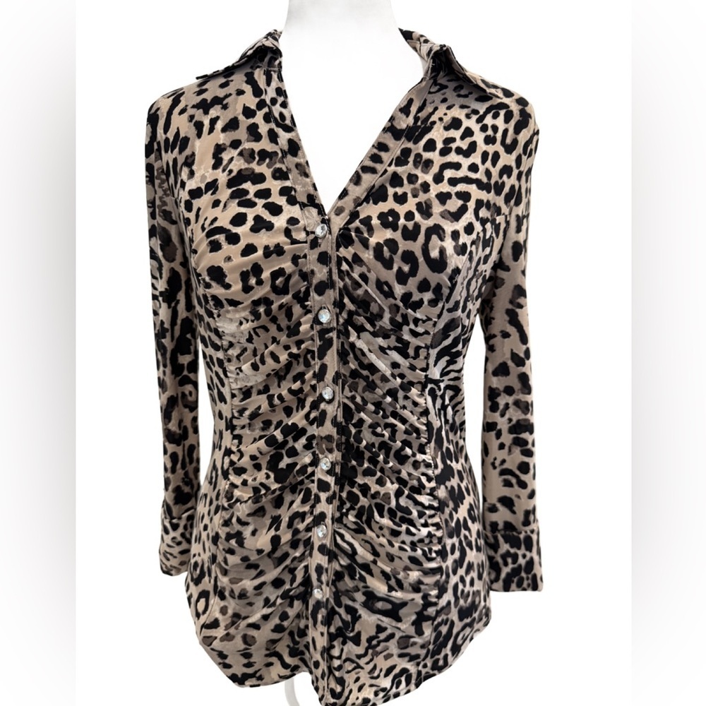 INC Leopard Print Button-Up Blouse. Small